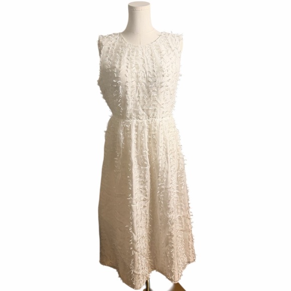 Love Bonito White Textured Midi Dress NWOT Open Back Tie Waist Romantic - Picture 2 of 8